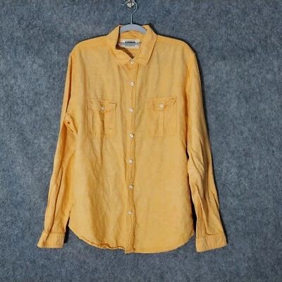 Express Men Shirt L Orange Linen Button Cargo Casual Collared Long Sleeve - Image 1 of 4