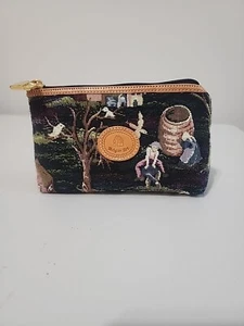 Vtg Tapestry Makeup Bag Zippered Pouch Village People Animals Scene Belgian Art - Picture 1 of 14
