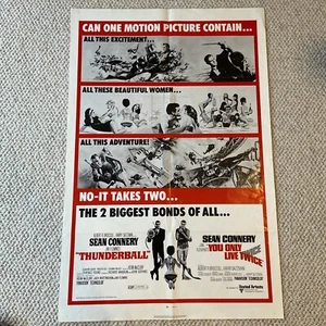 Thunderball & You Only Live Twice 1970 JAMES BOND ORGNAL Dual MOVIE POSTER 27X41 - Picture 1 of 8