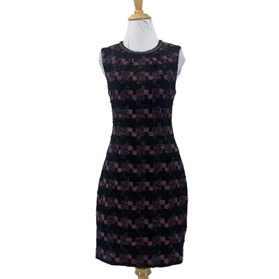 Vestido Trina Turk Mujer 2 Negro Multi Sin Mangas Buenas Noches Tweed Funda Forrada Foto 1 de 4