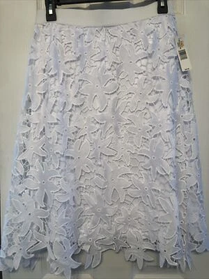 Falda para mujer New Directions blanca con cordones abiertos forrada con flores talla pequeña nueva con etiquetas Foto 1 de 4