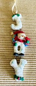 Vintage WHITE Dangling Snowman CHRISTMAS ORNAMENT Spelling JOY - Picture 1 of 2
