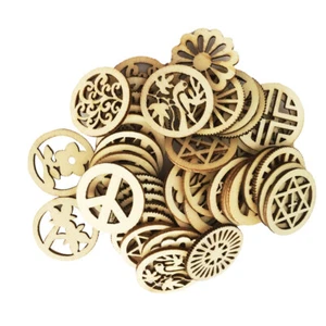 100pcs Mixed Laser Cuts Wood Round Shapes Embellishments for DIY Craft Decor - Picture 1 of 8