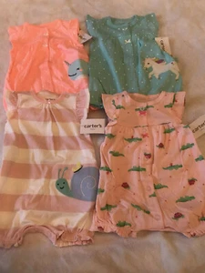 Carters nuovi con etichette NB 4 pezzi unicorno tartarughe lumache pagliaccetti lotto neonato 0 abiti mos lotto - Foto 1 di 9