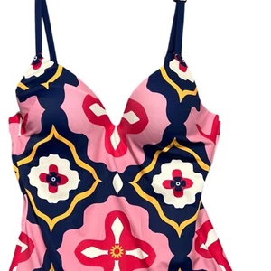 Boden Einteiler Badeanzug Damen Gr. 36D rosa/marine geometrisches Muster klassisch - Bild 1 von 8