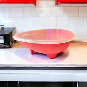 American Maid P-03068 Footed Dip Bowl Egg Shaped Red w Lid 30 OZ, (WL5) - Picture 1 of 8