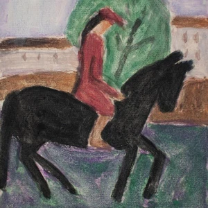 Eva Vent jinete mujer caballo arte alemán oriental firmado acuarela 1983 - Imagen 1 de 3