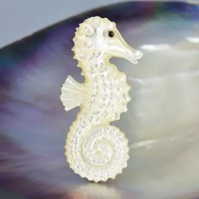 Seepferdchen Design Perlmutt Geschnitzter Skulptur Kollektion Schmuck 7.30g - Bild 1 von 4