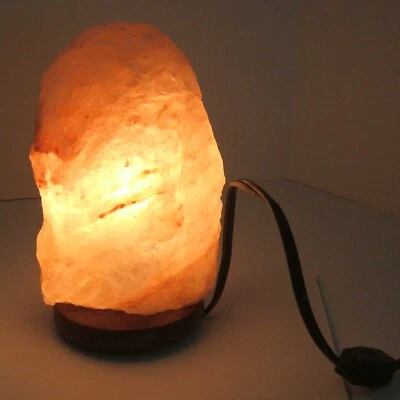 Lâmpada de sal rosa do Himalaia 8,5 polegadas formato de rocha natural base de madeira funciona - Imagem 1 de 4