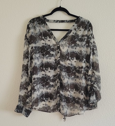 Alberto Makali Abstract Print Long Sleeve Sheer Blouse Women's Size Large
