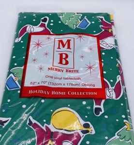 Vintage Christmas Santa Vinyl Flannel Backed Oblong Tablecloth 52" x 70” New - Picture 1 of 5