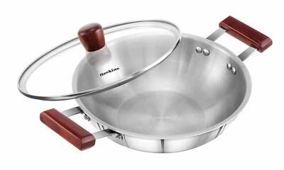 Hawkins Tri-Ply Stainless Steel Deep-Fry Pan, Kadhai, 2.5 litre, Glass Lid, 3mm - Image 1 of 4