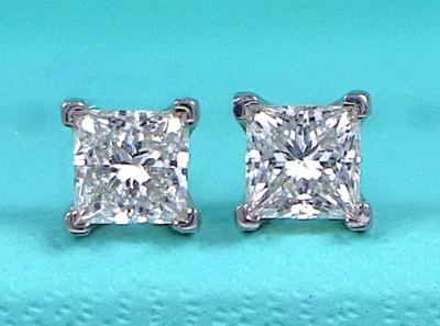 $5,950  Tiffany Co Platinum 0.60ct Princess Cut I VS2 Diamond Stud Earrings - Image 1 of 4