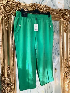 Next green tapered leg ankle grazer pull on tailored trousers elastic waist 20P - Picture 1 of 12
