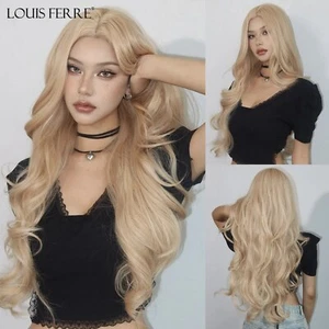 LOUIS FERRE Long Wavy Blonde Synthetic Wigs for Women 26in Light Golden Natural - Picture 1 of 10