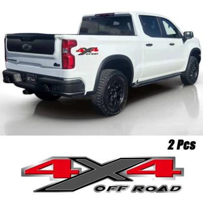 Silver & Red 4X4 Off Road Rear Decal Vinyl Sticker For Chevy Silverado Colorado Foto 1 de 4