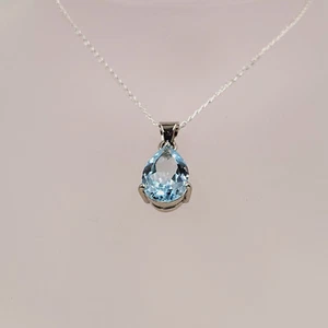 Topaz Gemstone Necklace, Handmade Blue Topaz Natural Gemstone Jewellery - Picture 1 of 4