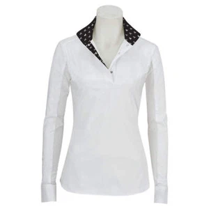 Camisa R680S RJ Classics Damas Rebecca Show Blanca con Borde Estampado de Caballo Negro - Imagen 1 de 8