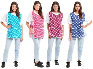 Damen Tupfen Design Rohrleitung Tabard Schürze mit Tasche Overall Küche Reinigung - Bild 1 von 18