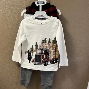 Tommy Bahama 3-teiliges Set Junge 3T Kleinkind Weste Hemd Hose Büffel kariert Holzfäller neu mit Etikett - Bild 1 von 8
