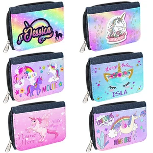Personalised Girls Purse Unicorn Denim Coin ID Wallet Pretty Birthday Gift - Picture 1 of 59