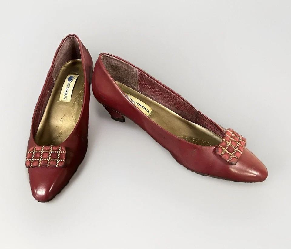 Винтажные женские туфли 1980-х темно-красный низкий каблук насосы США 8,5 М - Изображение 1 из 4
