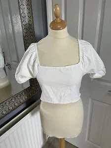 Ladies Size 16 Puff Sleeve Ecru Crop Top - New - 100% Cotton - Picture 1 of 4