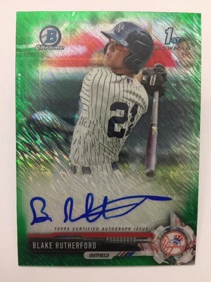 Blake Rutherford GREEN SHIMMER Chrome Prospect Auto #68/99 2017 Bowman Autograph - Image 1 of 4