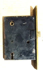 Antique Mortise Door Lock Heavy Duty Brass & Cast Iron Unmarked A11 - Picture 1 of 2