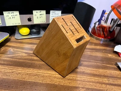 Pampered Chef Knife Block 6 Slot Storage Bamboo Wood Brown #0611 - Image 1 of 4