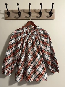 J Crew Blouse Smock Neck Cotton Poplin Top Snowy Stewart Tartan Plaid NWT New - Picture 1 of 9