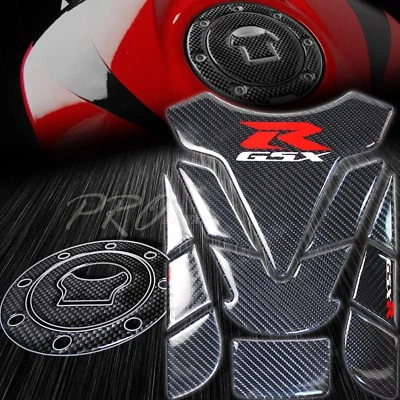 Almohadilla de tanque de combustible personalizada de fibra de carbono real + cubierta de tapa de gas 87-96 GSXR-600/750/1000 Foto 1 de 4