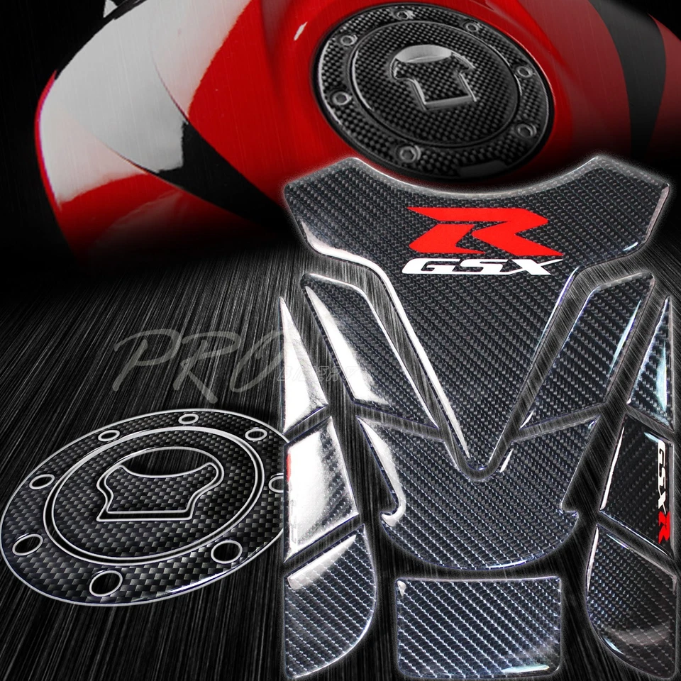 Almohadilla de tanque de combustible personalizada de fibra de carbono real + cubierta de tapa de gas 87-96 GSXR-600/750/1000 Foto 1 de 4