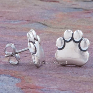 ORECCHINI argento sterling 925 .925 CANE CUCCIOLO ZAMPA STAMPA ipoallergenici post borchia - Foto 1 di 2