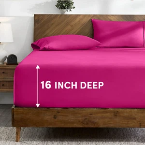 Fitted sheet Queen Size 16” Deep Pocket Easy Care Breathable Elastic Bed Sheets - Picture 1 of 51