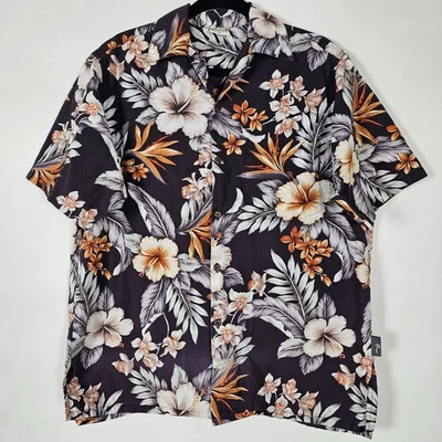 Camisa Go Barefoot Hawaiana Floral 100% Algodón Para Hombre Mediana Manga Corta Botón Foto 1 de 4
