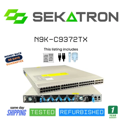 Cisco N9K-C9372TX 48x 10GB Copper 6x 40GB QSFP+ Back-to-Front Airflow Switch - Image 1 of 2