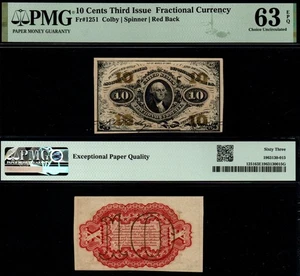 1863 10c 3rd Issue BEAUTIFUL RED BACK Washington U.S. Fractional Currency! - Picture 1 of 3
