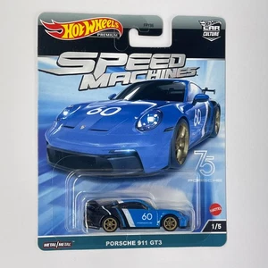 Hot Wheels Porsche 911 GT3 Speed Machines 1/5 Blue 75th Anniversary Real Riders - Picture 1 of 2