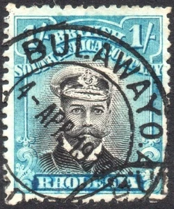 Rhodesia 1913-19 1s black & dp turq-blue die II P14 Admiral, SG.233 VFU cat.£22 - Picture 1 of 1