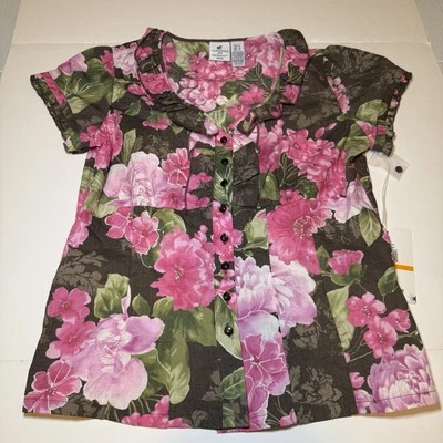 Blusa CARIBBEAN JOE Floral Abotonada - Pequeña Pequeña - Nueva Foto 1 de 4