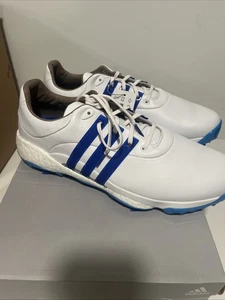 NWB Adidas Tour 360 22 Golf Shoes White Blue Spiked Golf Shoes Men's Size 14 - Picture 1 of 11