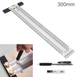 300mm T Ruler for Woodworking with Automatic Pencil Pen Refill Scribing Gauge US - Picture 1 of 11