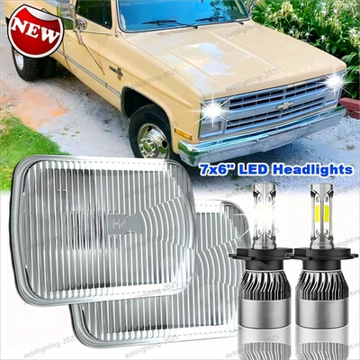 Par de faros LED 5x7" 7x6" haz alto/bajo negro para Chevy C10 C20 C30 K10 K20 K30 Foto 1 de 4