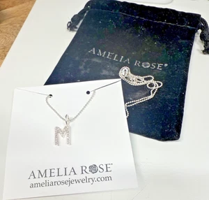 Amelia Rose 925 Sterling and CZ "M" Pendant and Chain 16" - Picture 1 of 8
