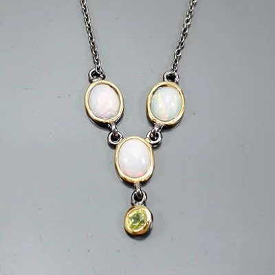 NEW Jewellery Natural Opal Necklace 925 Sterling Silver 18"/N25592 - Image 1 of 4