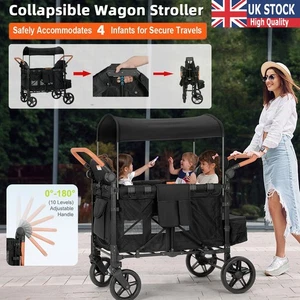 4 Seater Folding Wagon Stroller 4 Kids Push Pull Adjustable Handle Canopy UK - Picture 1 of 14