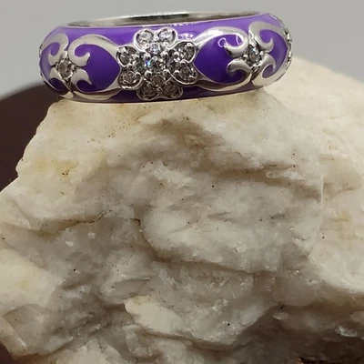 Anillo de plata de ley Hidalgo esmalte púrpura talla 7 Foto 1 de 4