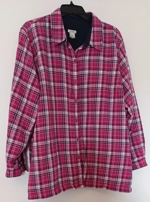 LL Bean Flannel Fleece Lined Shirt Jacket Pink and White Plaid Womens Size 1X - Image 1 of 4