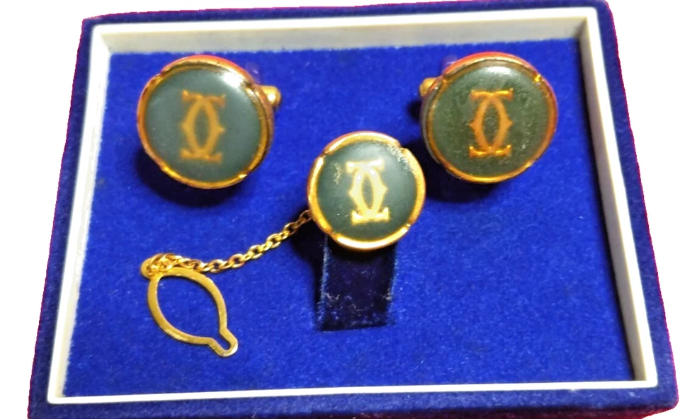 JUEGO DE GEMELOS CARTIER DE COLECCIÓN TIE TAC 2C OVALADOS ORO VERDE JOYERÍA PARA HOMBRE USADO Foto 1 de 4